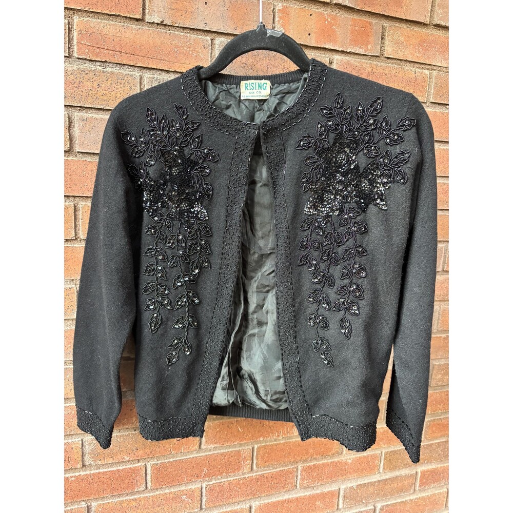 1960s Black Embellished Sweater Made in Kowloon